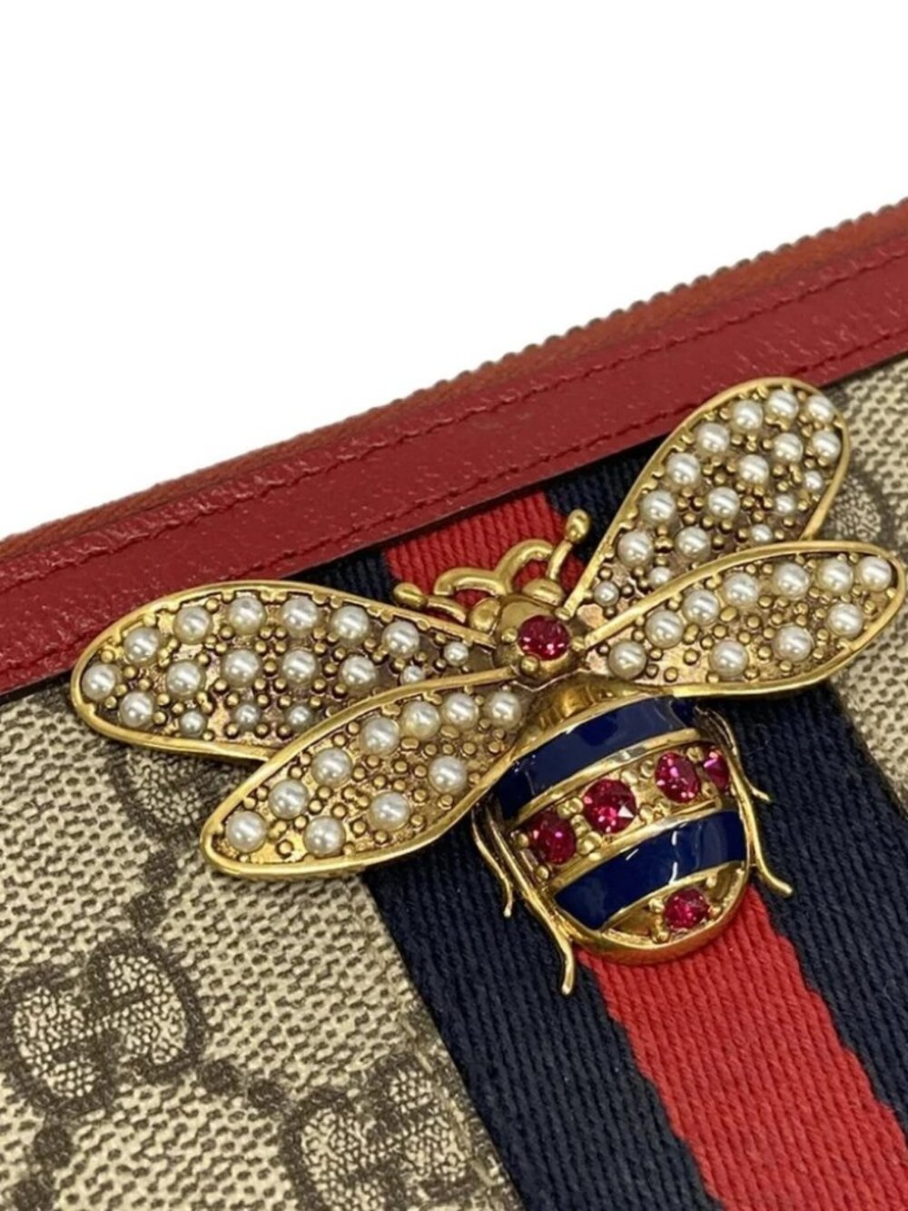 GUCCI Queen Margaret 476069 Dark Brown Red Multi PVC Leather Long Wallet - Picture 2 of 12